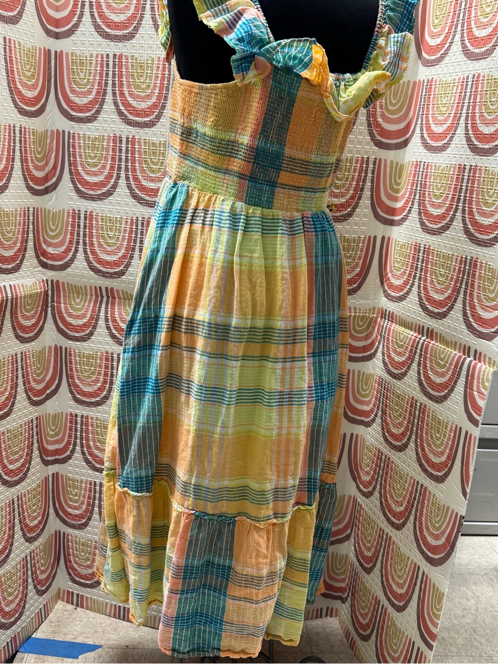 Vineyard Vines Yellow & Teal Plaid Ruffle Sundress - Picture 3 of 4